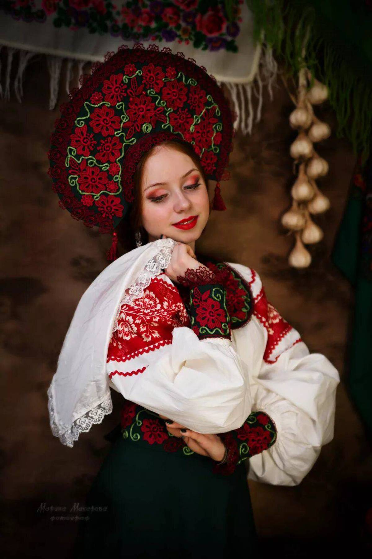 Women in Slavic costumes underwear in Omsk