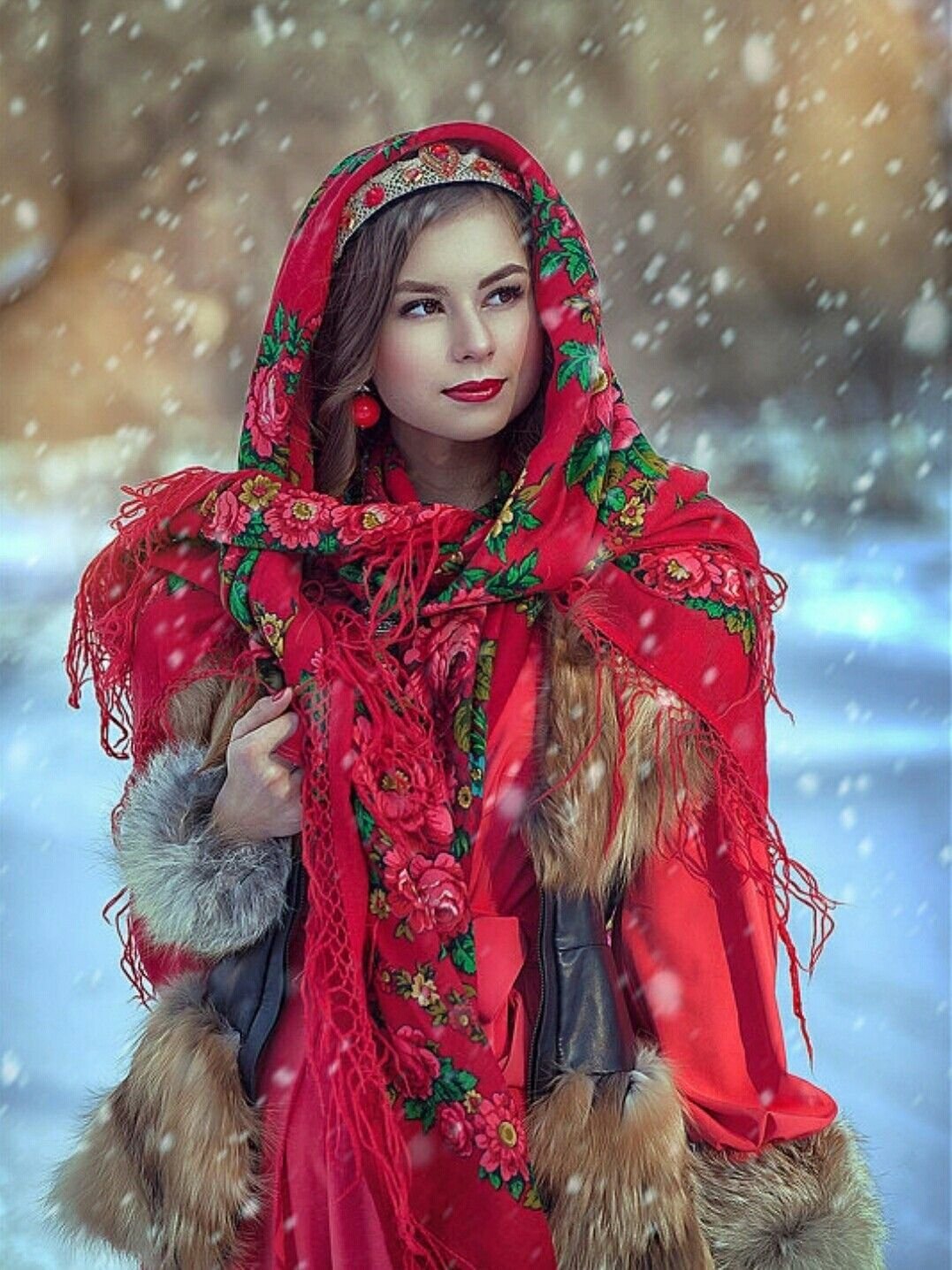 Beautiful girl Women in Slavic costumes in Omsk